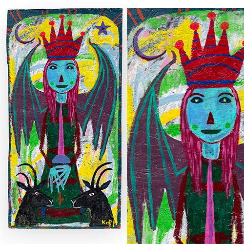 Jim Kopp 24x48 Crowned Winged Figure with Goats WP6544